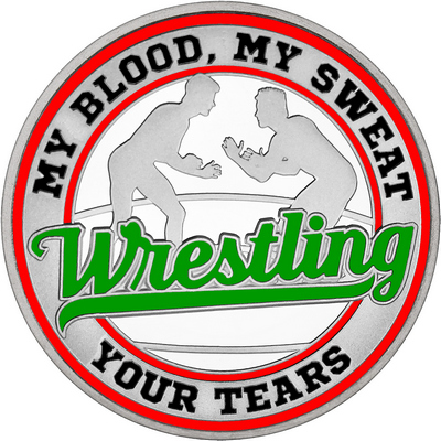 Green "Wrestling" with Red Outer Circular Borders